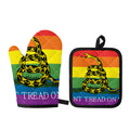 LGBT Rainbow Gadsden Flag Print Oven Mitt And Pot Holder Set