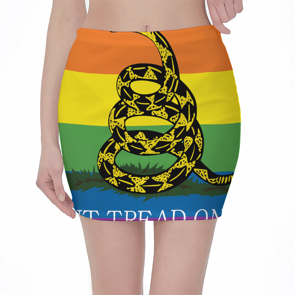 LGBT Rainbow Gadsden Flag Print Pencil Mini Skirt