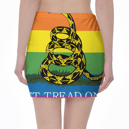 LGBT Rainbow Gadsden Flag Print Pencil Mini Skirt