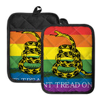 LGBT Rainbow Gadsden Flag Print Pot Holders With Pocket