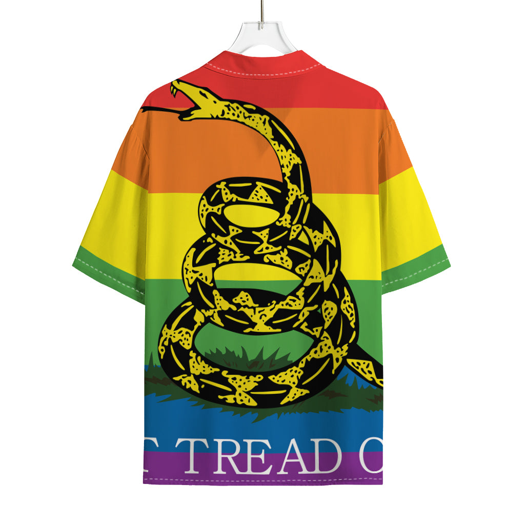 LGBT Rainbow Gadsden Flag Print Rayon Hawaiian Shirt