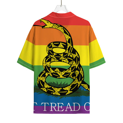 LGBT Rainbow Gadsden Flag Print Rayon Hawaiian Shirt