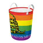 LGBT Rainbow Gadsden Flag Print Round Laundry Basket