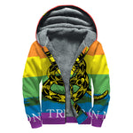 LGBT Rainbow Gadsden Flag Print Sherpa Lined Zip Up Hoodie
