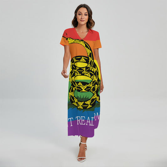 LGBT Rainbow Gadsden Flag Print Short Sleeve Maxi Dress