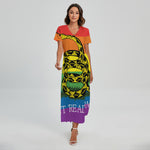 LGBT Rainbow Gadsden Flag Print Short Sleeve Maxi Dress
