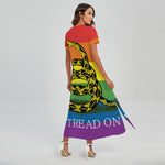 LGBT Rainbow Gadsden Flag Print Short Sleeve Maxi Dress