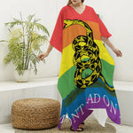 LGBT Rainbow Gadsden Flag Print Silk V-Neck Kaftan Dress