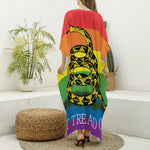 LGBT Rainbow Gadsden Flag Print Silk V-Neck Kaftan Dress