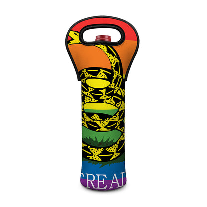 LGBT Rainbow Gadsden Flag Print Single Neoprene Wine Tote