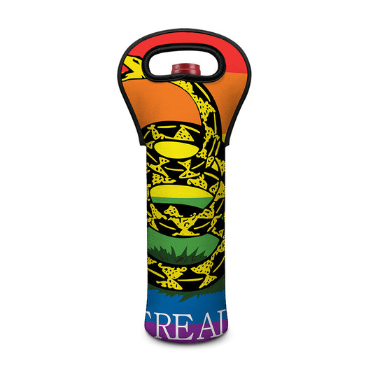 LGBT Rainbow Gadsden Flag Print Single Neoprene Wine Tote