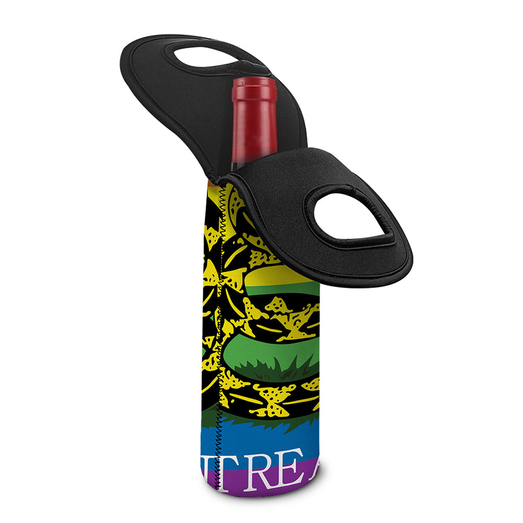 LGBT Rainbow Gadsden Flag Print Single Neoprene Wine Tote