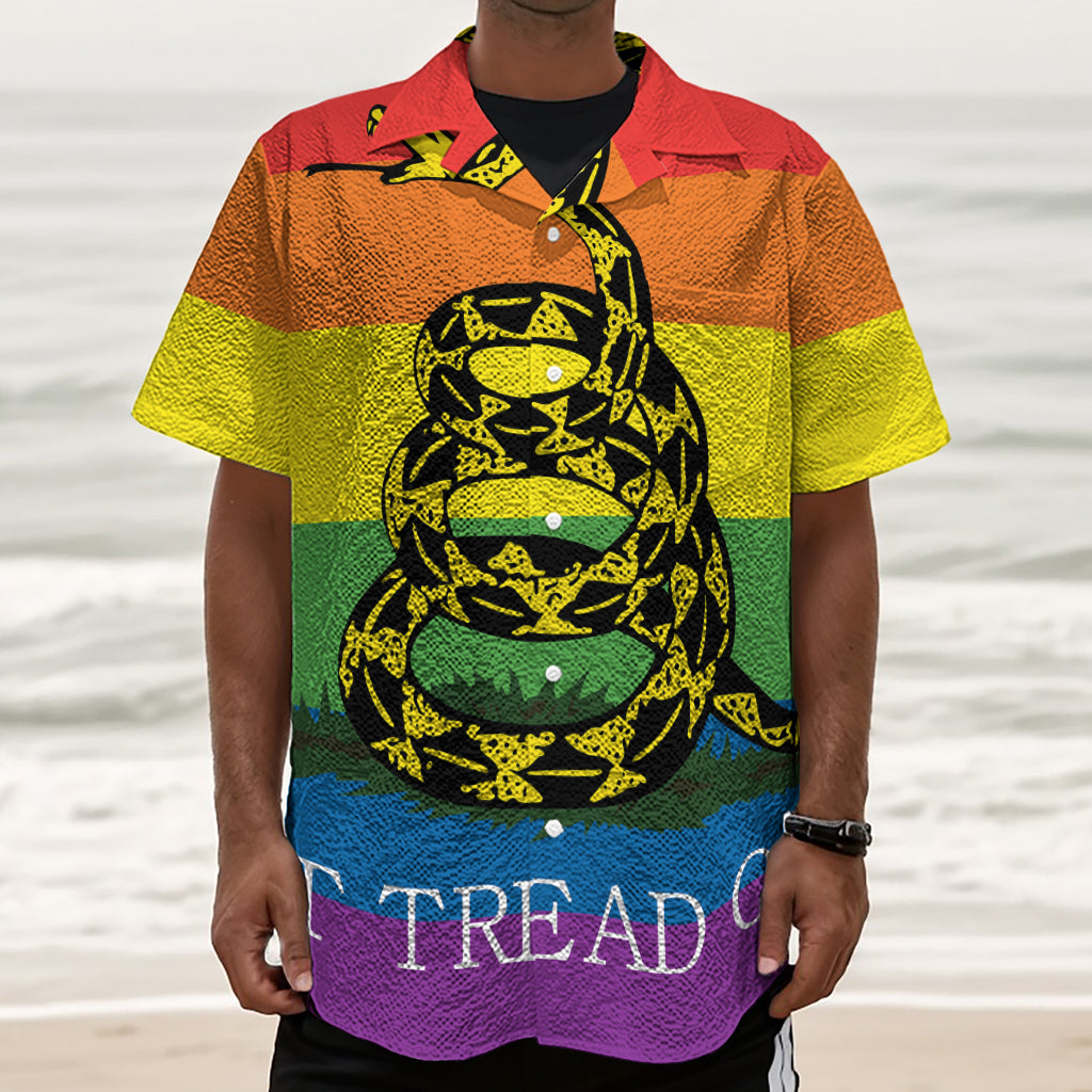 LGBT Rainbow Gadsden Flag Print Textured Short Sleeve Shirt
