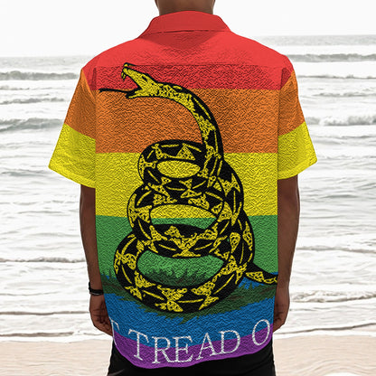 LGBT Rainbow Gadsden Flag Print Textured Short Sleeve Shirt