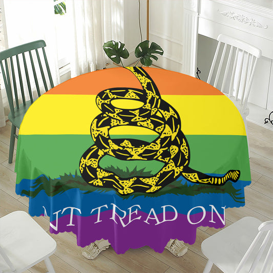 LGBT Rainbow Gadsden Flag Print Waterproof Round Tablecloth