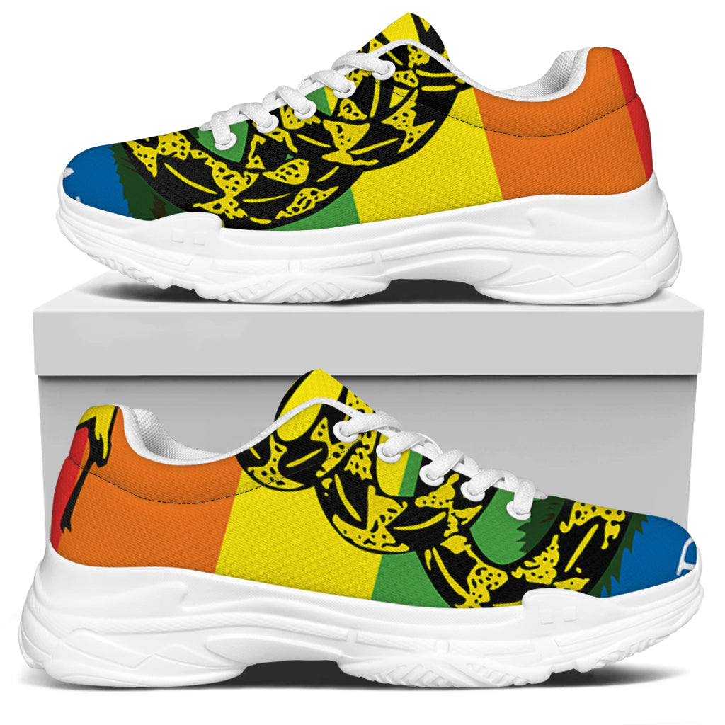 LGBT Rainbow Gadsden Flag Print White Chunky Shoes