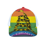 LGBT Rainbow Gadsden Flag Print White Mesh Trucker Cap