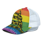 LGBT Rainbow Gadsden Flag Print White Mesh Trucker Cap