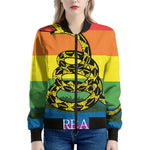LGBT Rainbow Gadsden Flag Print Women's Bomber Jacket