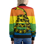LGBT Rainbow Gadsden Flag Print Women's Bomber Jacket