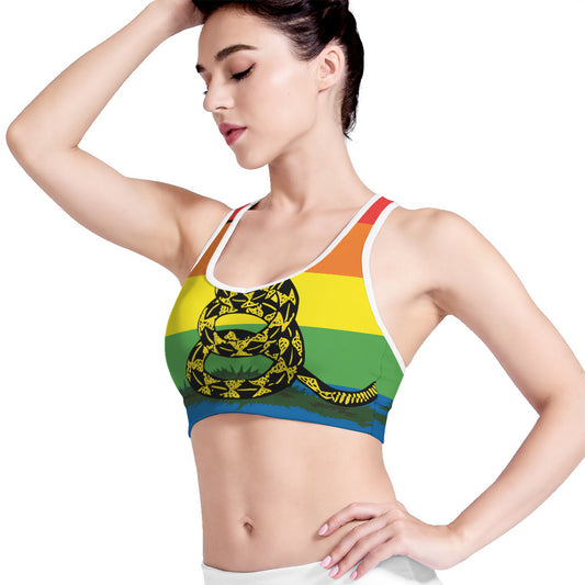 LGBT Rainbow Gadsden Flag Print Women's Sports Bra