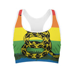 LGBT Rainbow Gadsden Flag Print Women's Sports Bra