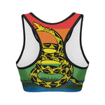 LGBT Rainbow Gadsden Flag Print Women's Sports Bra