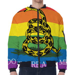 LGBT Rainbow Gadsden Flag Print Zip Sleeve Bomber Jacket