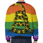LGBT Rainbow Gadsden Flag Print Zip Sleeve Bomber Jacket