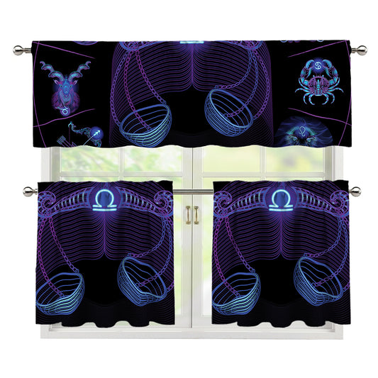 Libra And Astrological Signs Print 3 Piece Kitchen Curtains