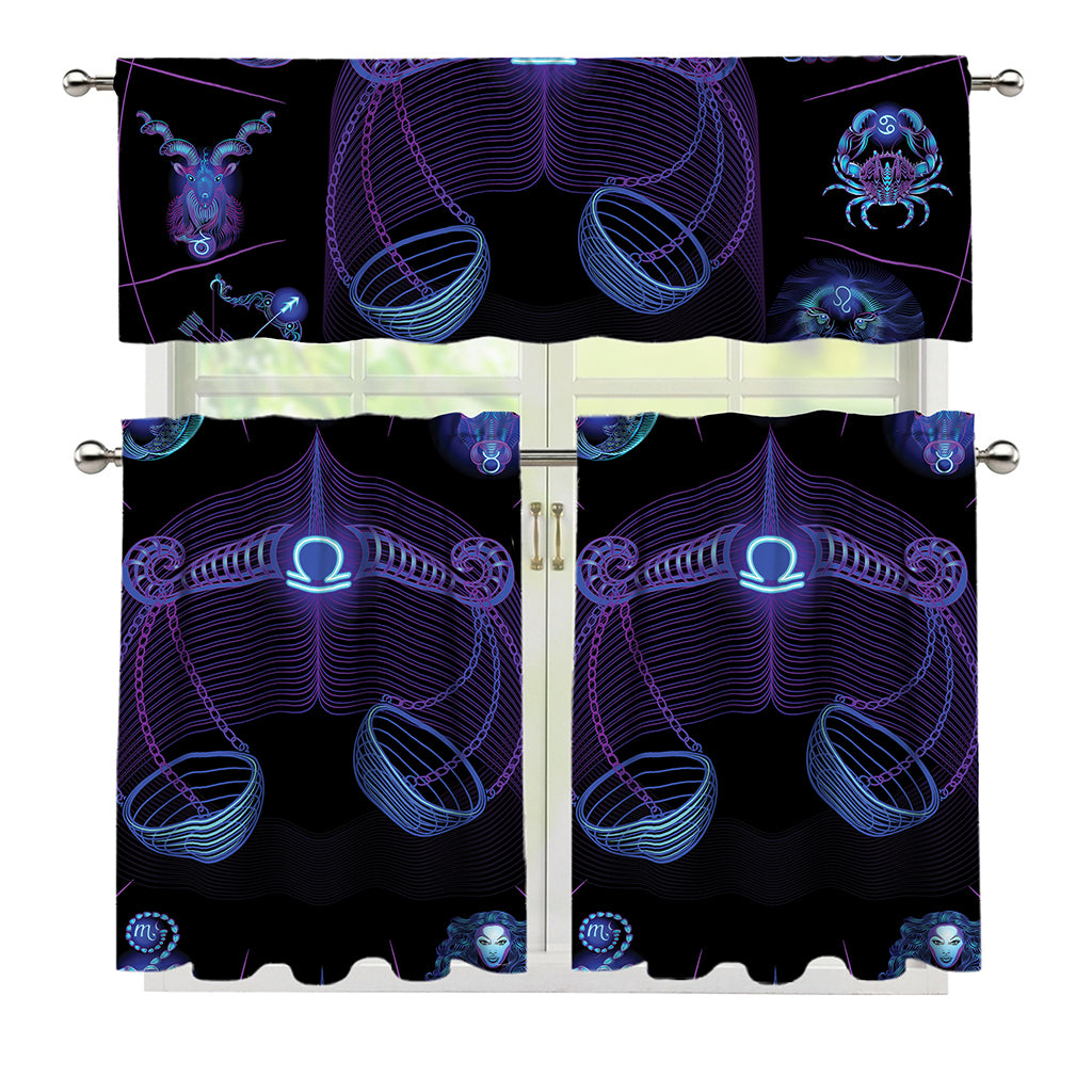 Libra And Astrological Signs Print 3 Piece Kitchen Curtains