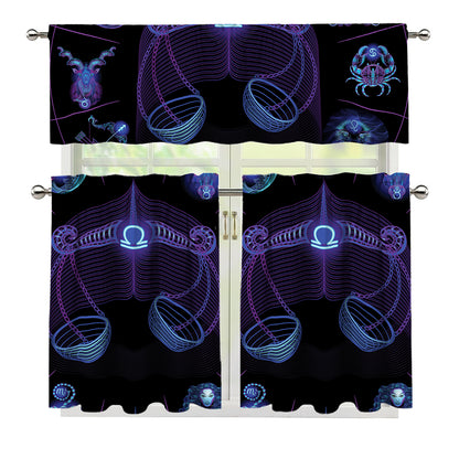 Libra And Astrological Signs Print 3 Piece Kitchen Curtains
