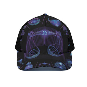 Libra And Astrological Signs Print Black Mesh Trucker Cap