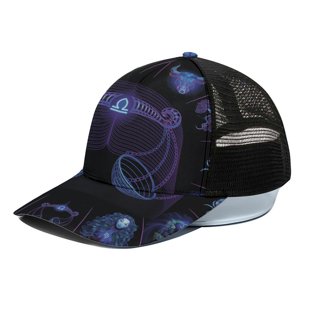 Libra And Astrological Signs Print Black Mesh Trucker Cap