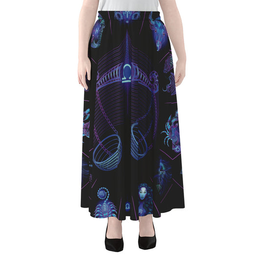 Libra And Astrological Signs Print Chiffon Maxi Skirt