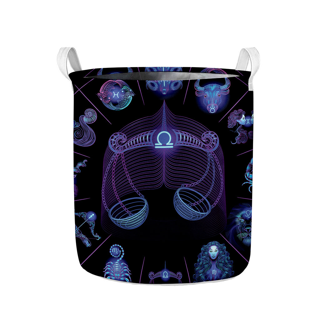 Libra And Astrological Signs Print Collapsible Laundry Basket