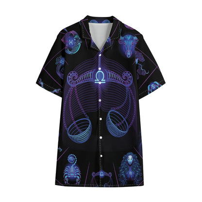 Libra And Astrological Signs Print Cotton Hawaiian Shirt