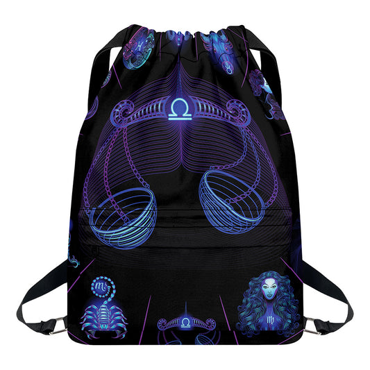 Libra And Astrological Signs Print Drawstring Backpack