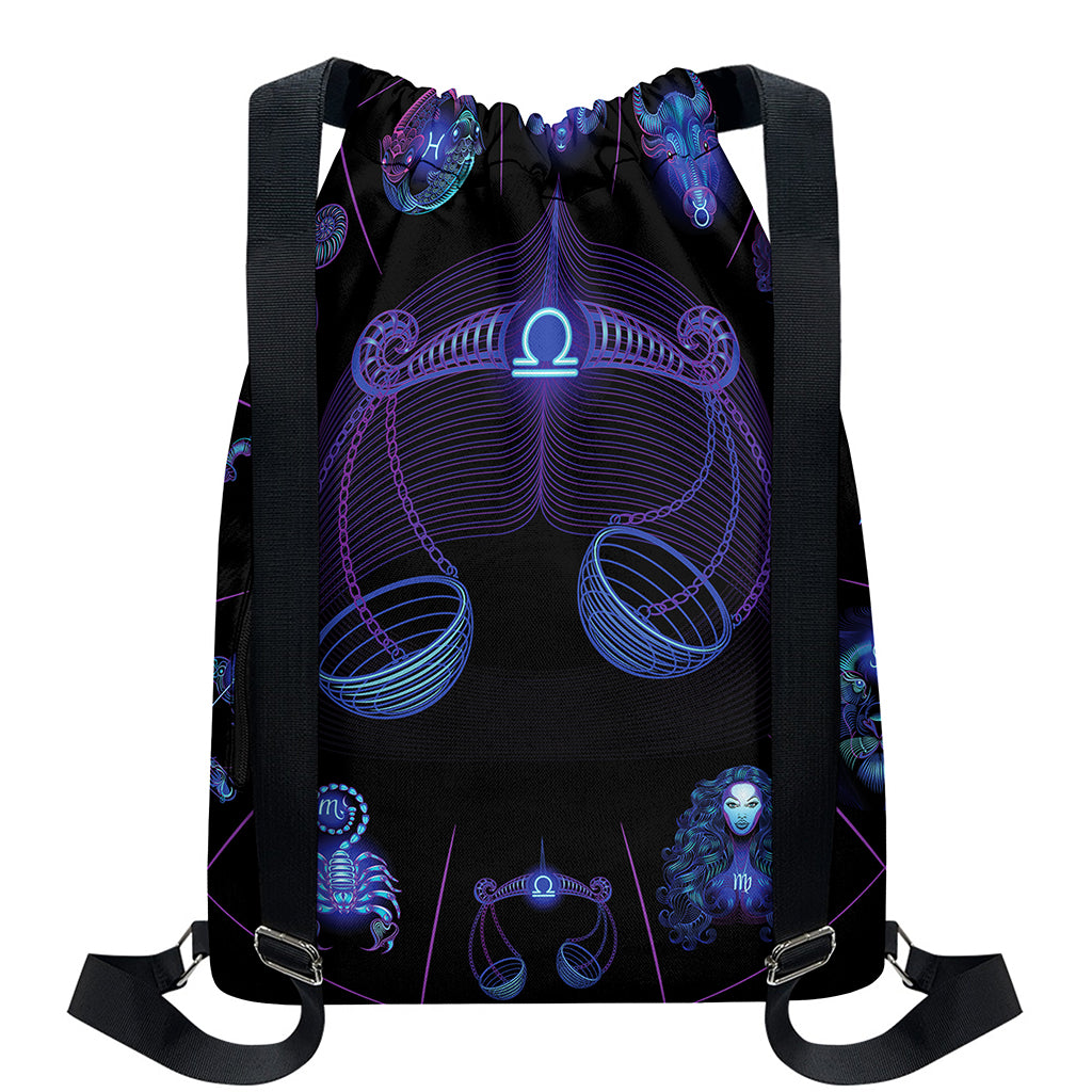 Libra And Astrological Signs Print Drawstring Backpack