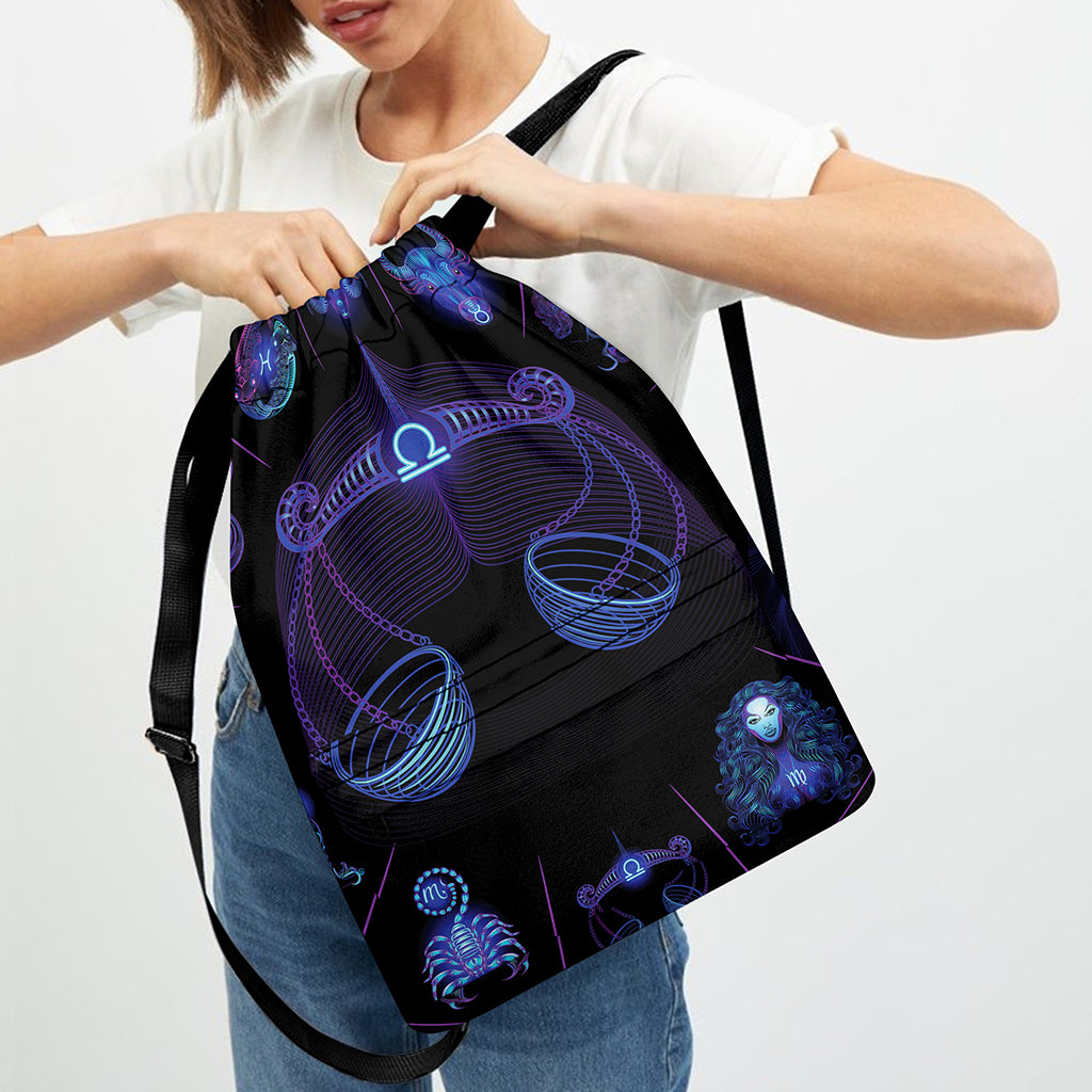 Libra And Astrological Signs Print Drawstring Backpack