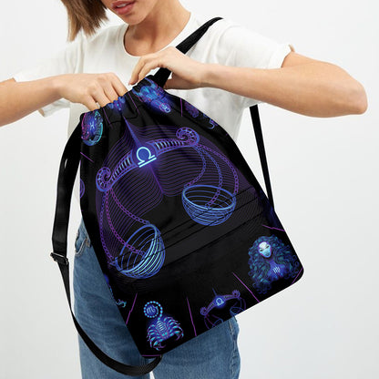 Libra And Astrological Signs Print Drawstring Backpack