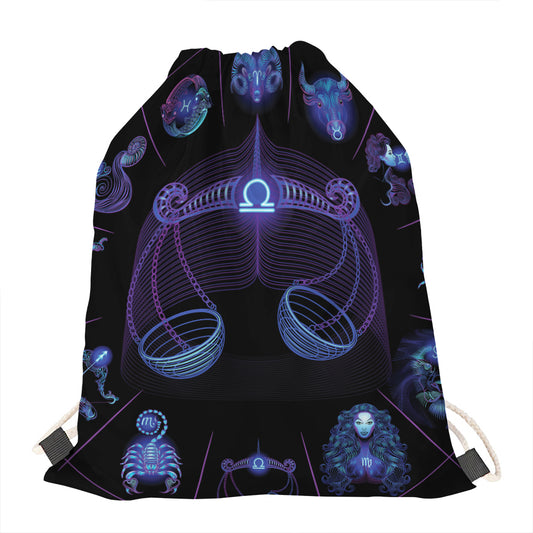 Libra And Astrological Signs Print Drawstring Bag