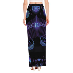 Libra And Astrological Signs Print High Slit Maxi Skirt