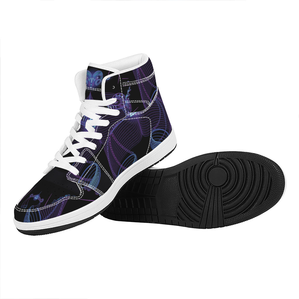 Libra And Astrological Signs Print High Top Leather Sneakers