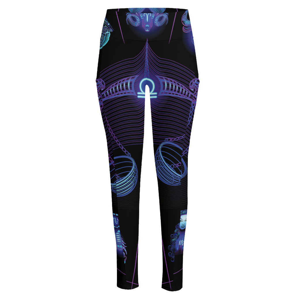 Libra And Astrological Signs Print High-Waisted Pocket Leggings