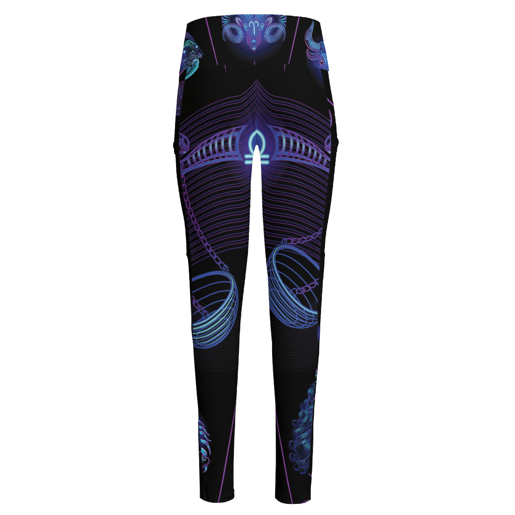 Libra And Astrological Signs Print High-Waisted Pocket Leggings