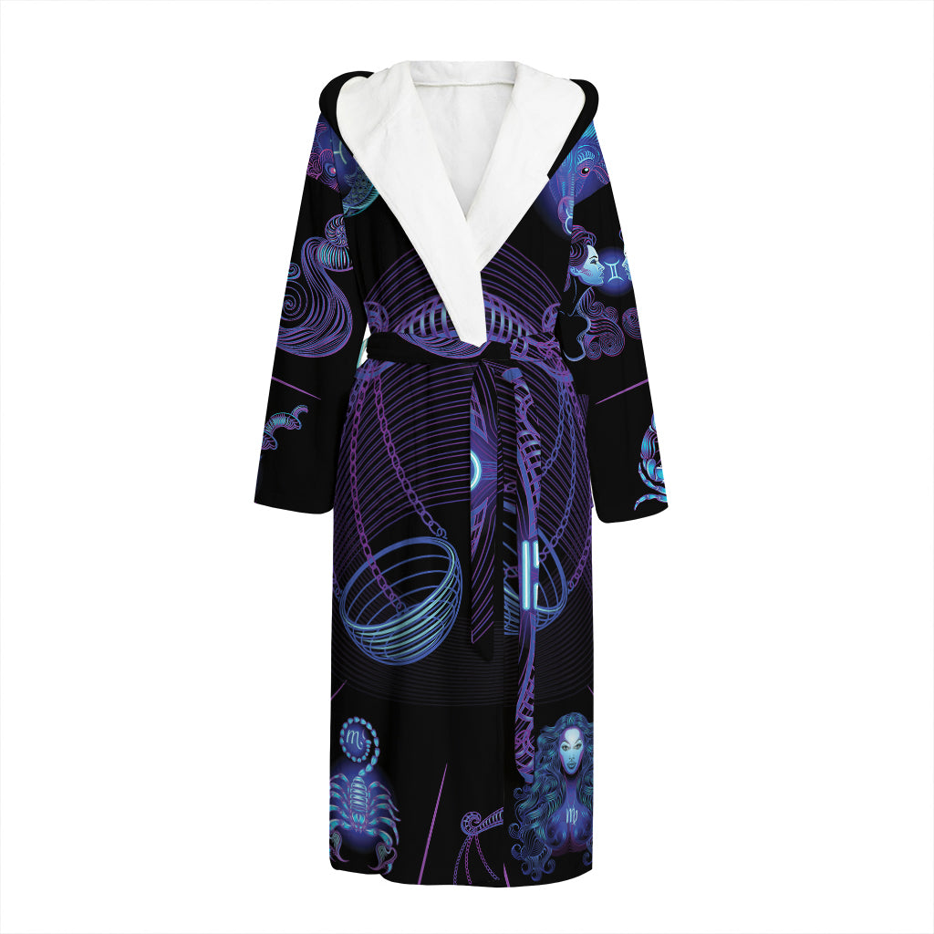 Libra And Astrological Signs Print Hooded Bathrobe