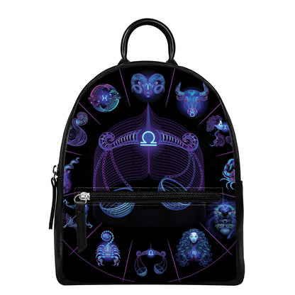 Libra And Astrological Signs Print Leather Backpack