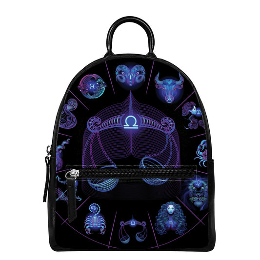 Libra And Astrological Signs Print Leather Backpack