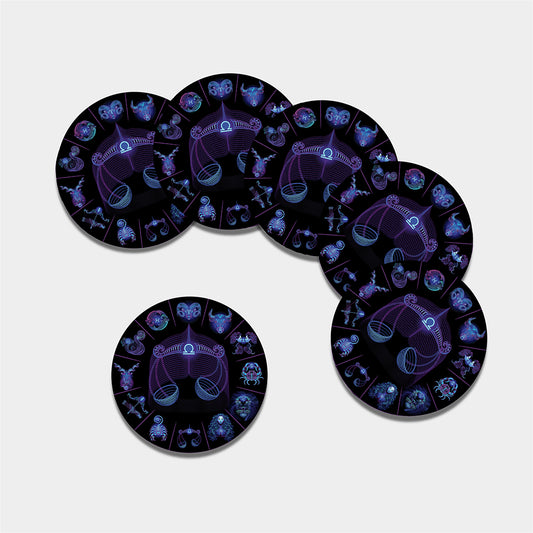Libra And Astrological Signs Print Leather Coaster Set